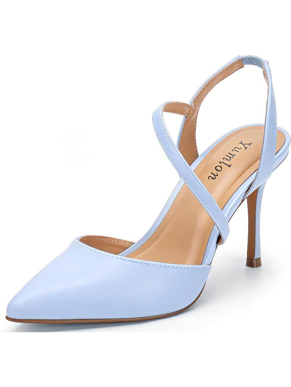 Women's Blue Faux Leather Stylish Ankle Strap Pointed Toe Pumps Stiletto Heel